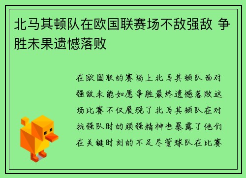 北马其顿队在欧国联赛场不敌强敌 争胜未果遗憾落败